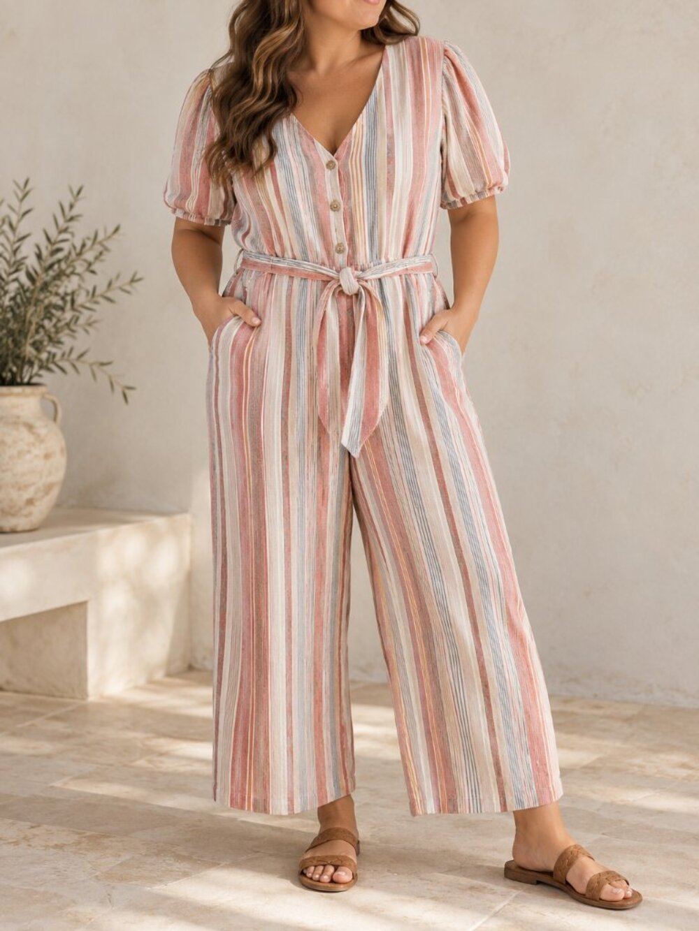 Universal Thread Striped Wide Leg Jumpsuit LARGE